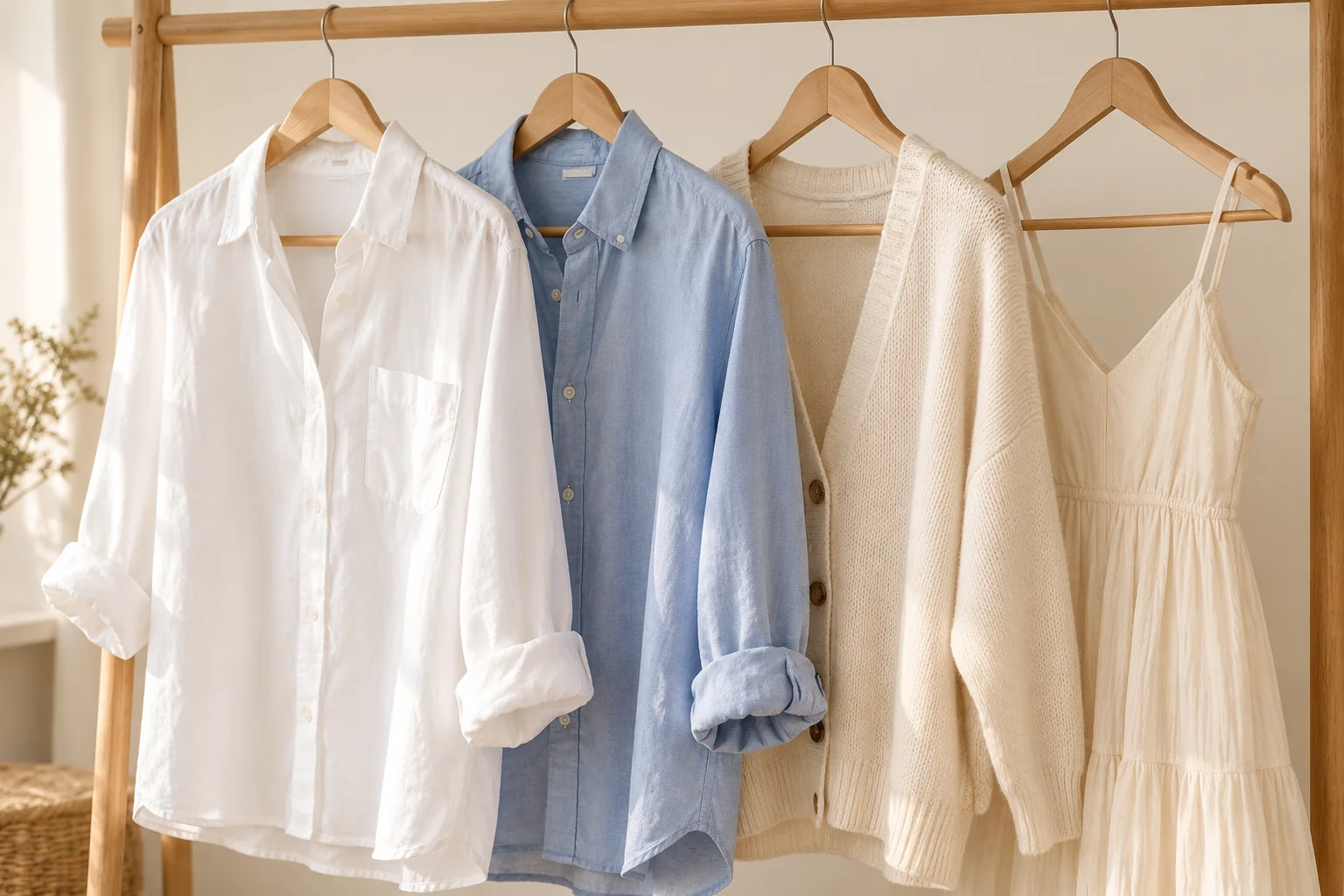 Imagem conceitual de camisas e malhas em cabides